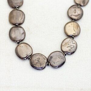 22 inch, Vintage Shiny Silver Tone Faux Stone Beads Beaded Necklace - Q1